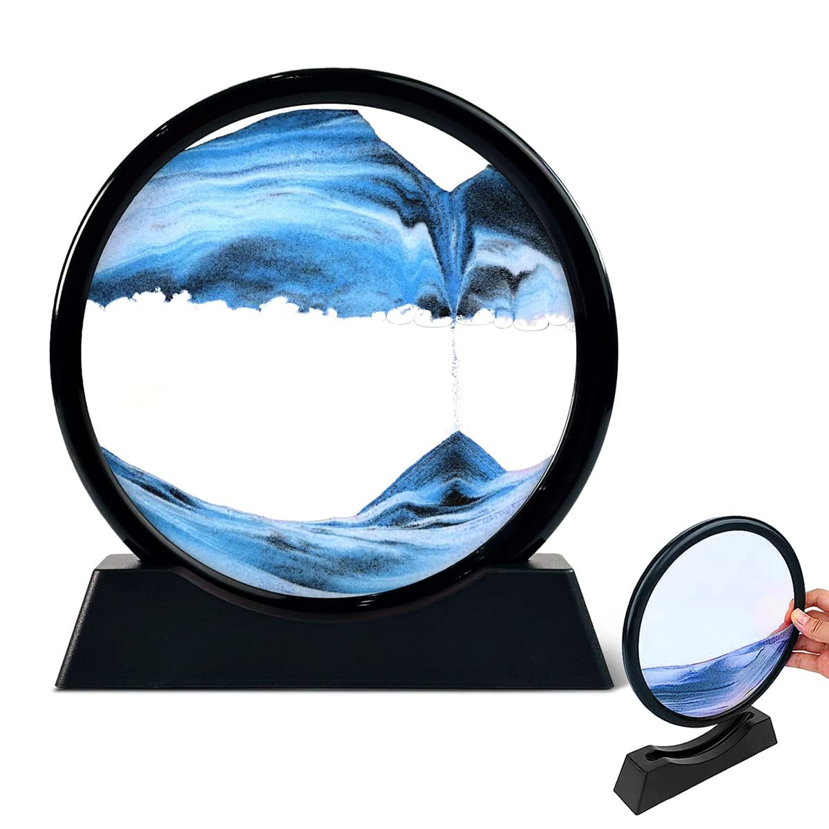 HASTHIP Moving Sand Art Picture Glass Liquid Painting, 3D Deep Sea Sandscape in Motion Display Flowing Sand Frame, Kid's Large Desktop Sand Art Toys, Relaxing Home and Office Decorations, Blue HASTHIP Moving Sand Art Picture Glass Liquid Painting, 3D Deep Sea Sandscape in Motion Display Flowing Sand Frame, Kid's Large Desktop Sand Art Toys, Relaxing Home and Office Decorations, Blue